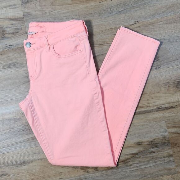 ☔️🔹️American Eagle Neon Pink Orange Stretch Skinny Jeans Size 10 - Picture 1 of 10